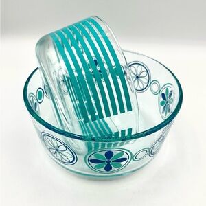 Pyrex Turquoise decorated 7201 & 7203 Glass Bowls